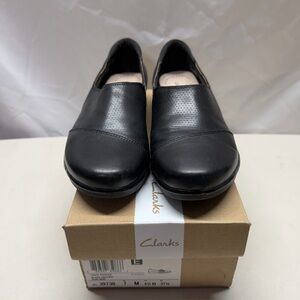 Clarks Hope Porter Womens 7 Black Leather Slip On Loafer Shoes With Box
